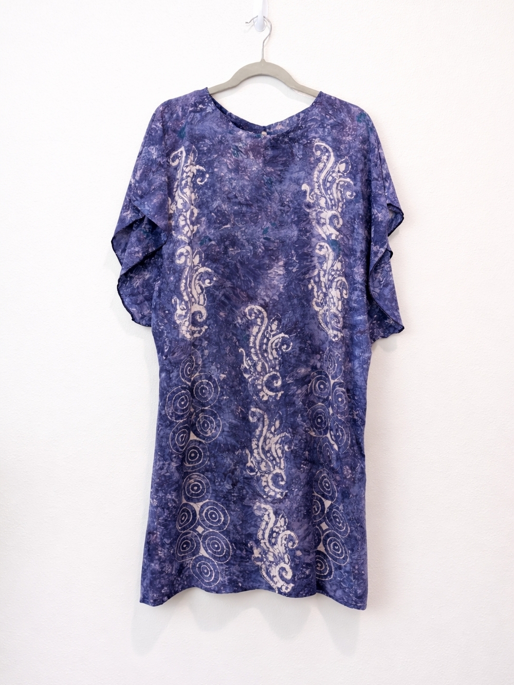 Lady Cactus Boho Indigo Tie-Dye Shirt Dress with White Paisley Print Oversized
